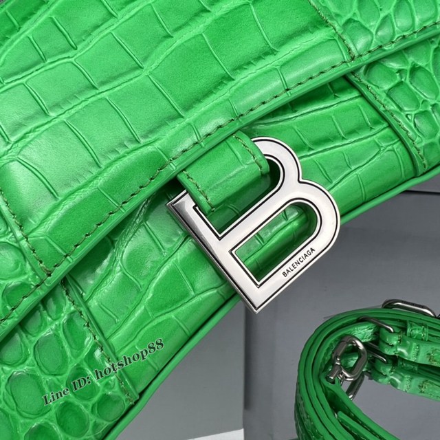 Balenciaga專櫃爆款新色mini號鱷魚春綠色-銀扣沙漏包 巴黎世家Hourglass沙漏包 fyj1958